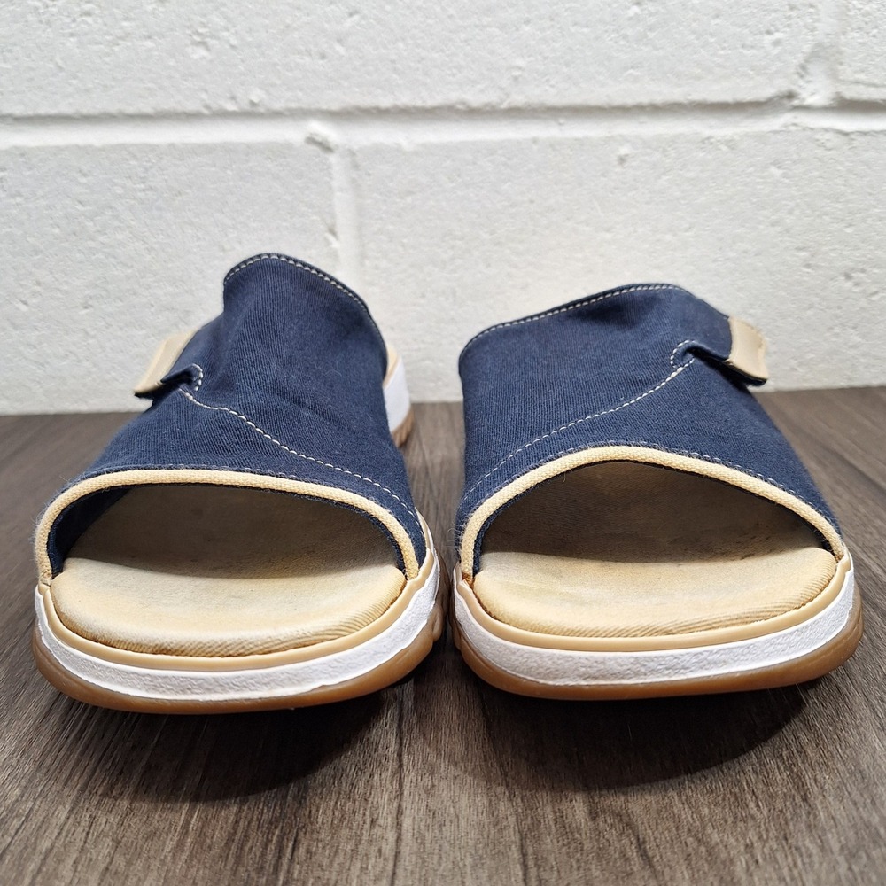Clarks Sunbeat Navy Blue Canvas Slide Sandals Womens Size 8 M 36104 Adjustable - Picture 5 of 7